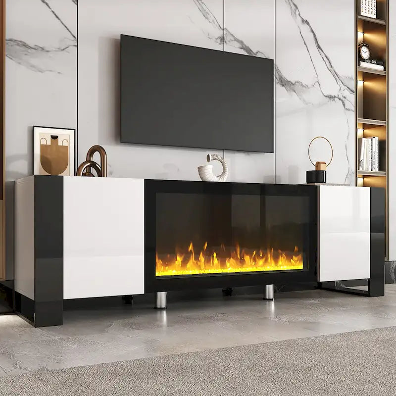 Modern 68.1 Fireplace TV Stand with 2 Large Cabinets for TVs up to 78