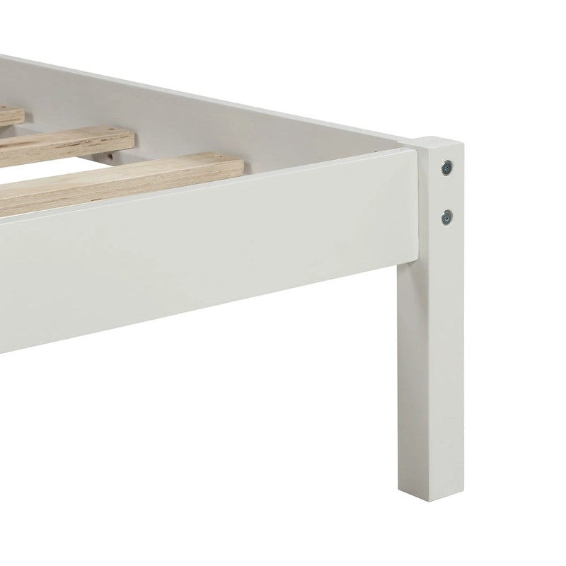 Cadre de lit plateforme en pin blanc avec tête de lit - Conception de rangement peu encombrante
