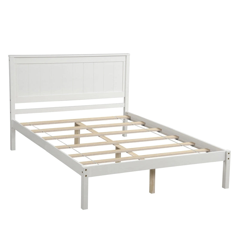 Cadre de lit plateforme en pin blanc avec tête de lit - Conception de rangement peu encombrante