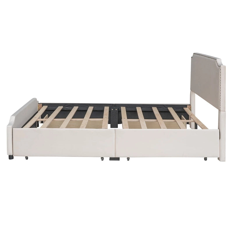 Lit plateforme Velvet Queen avec 4 tiroirs et garniture cloutée