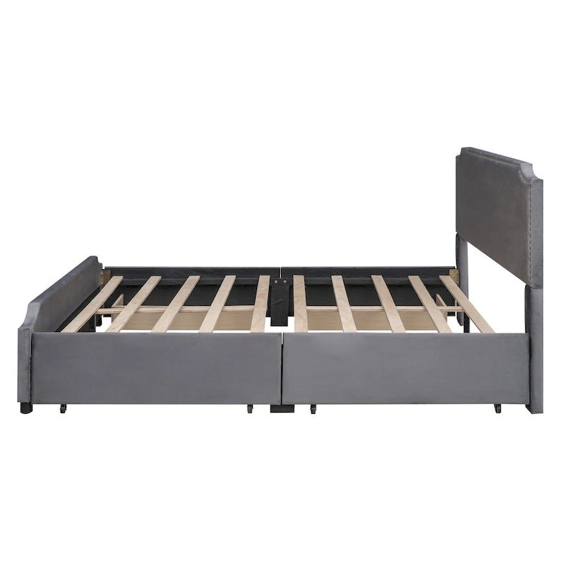 Lit plateforme Velvet Queen avec 4 tiroirs et garniture cloutée
