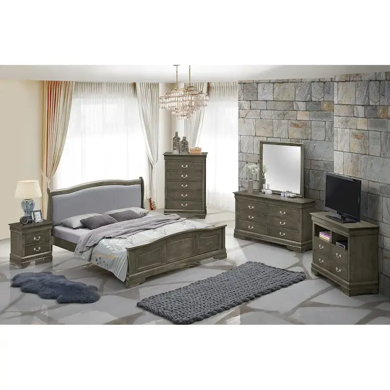Lit King rembourré en bois avec panneau