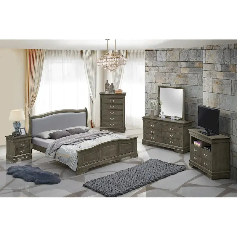 Louis Philippe Upholstered Wood King Panel Bed