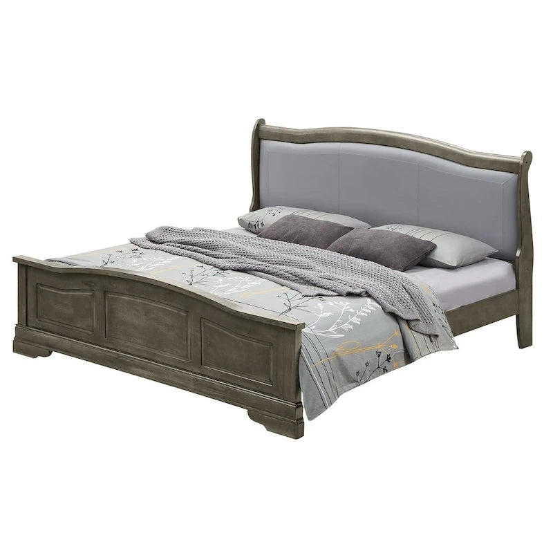Lit King rembourré en bois avec panneau