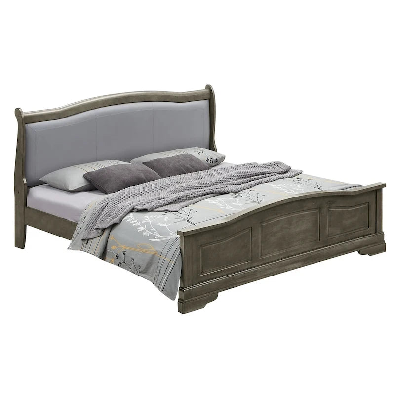 Lit King rembourré en bois avec panneau