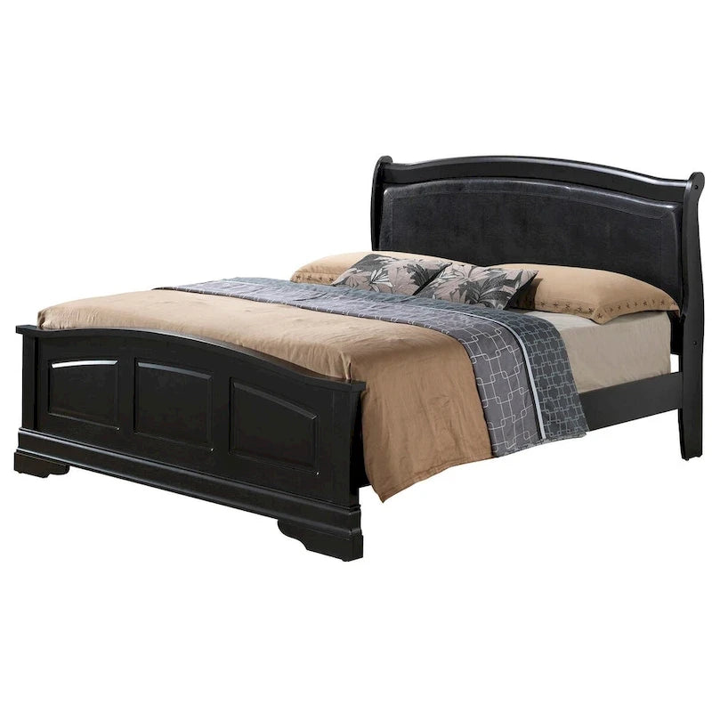 Lit King rembourré en bois avec panneau