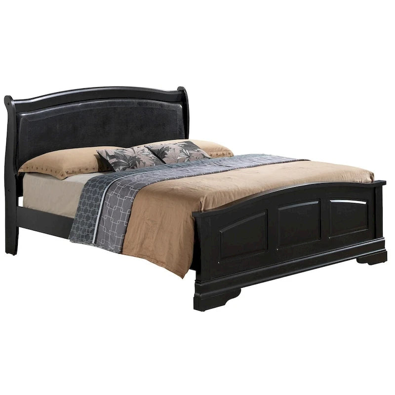 Lit King rembourré en bois avec panneau