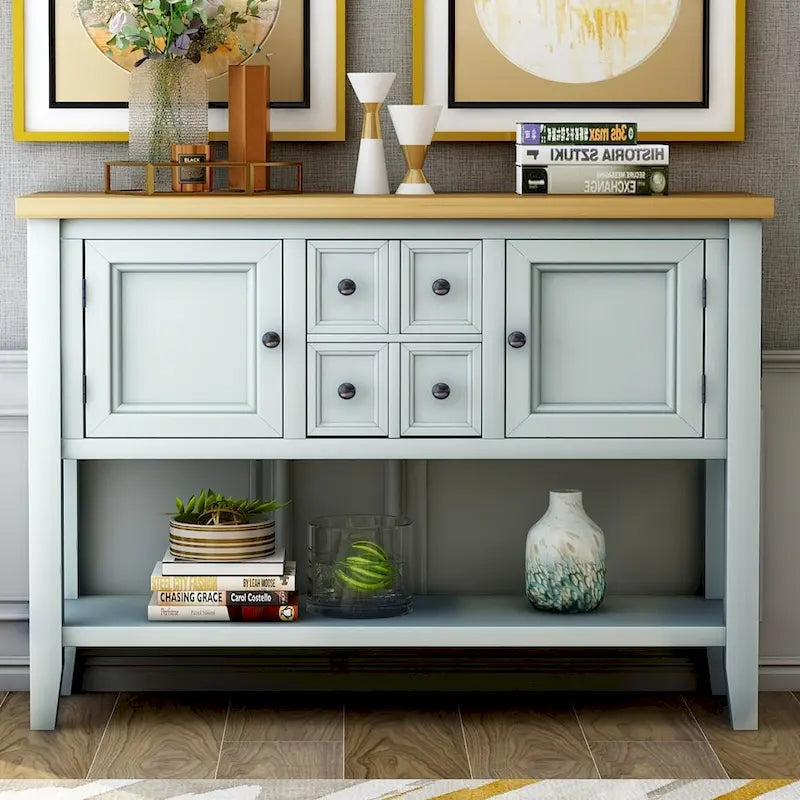 Buffet commode de style rétro en bois avec étagère inférieure, facile à assembler, pour salon, cuisine, entrée