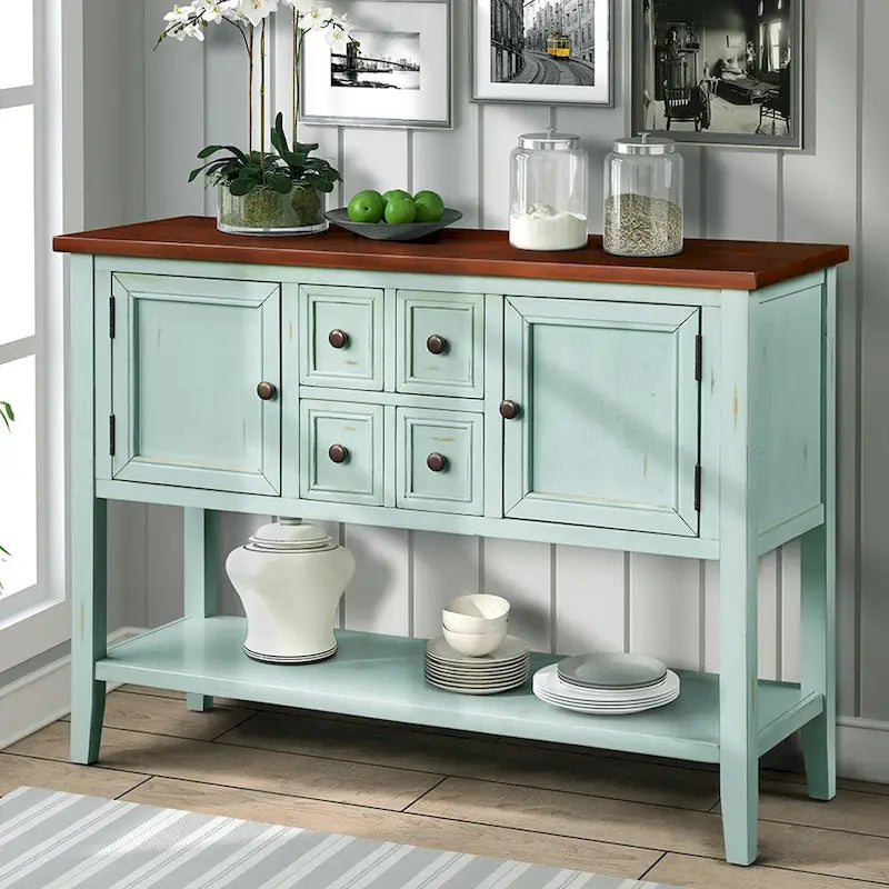Buffet commode de style rétro en bois avec étagère inférieure, facile à assembler, pour salon, cuisine, entrée