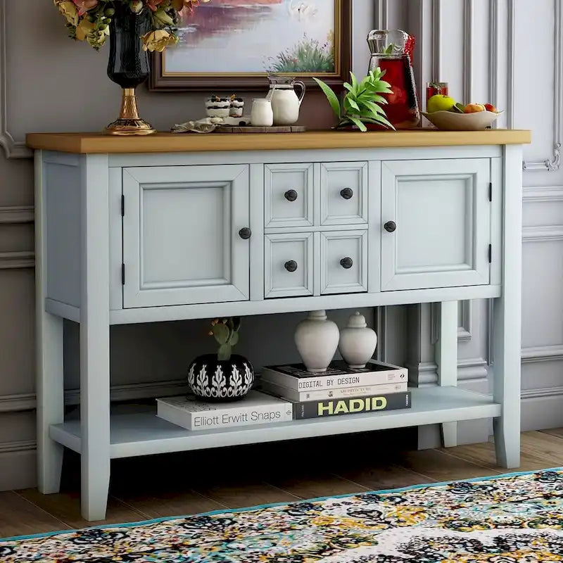 Buffet commode de style rétro en bois avec étagère inférieure, facile à assembler, pour salon, cuisine, entrée