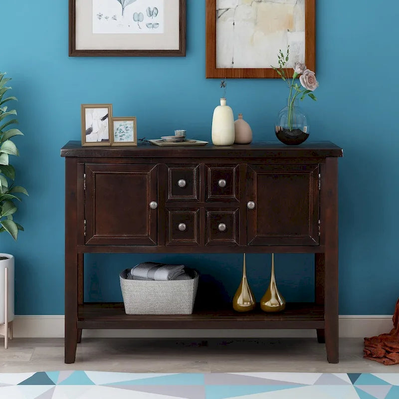 Buffet commode de style rétro en bois avec étagère inférieure, facile à assembler, pour salon, cuisine, entrée