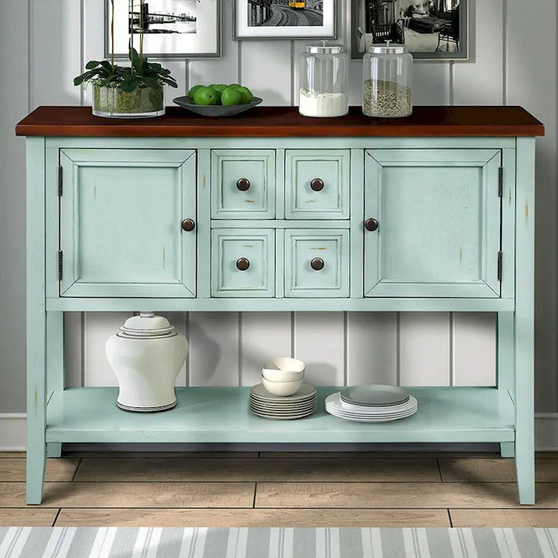 Buffet commode de style rétro en bois avec étagère inférieure, facile à assembler, pour salon, cuisine, entrée