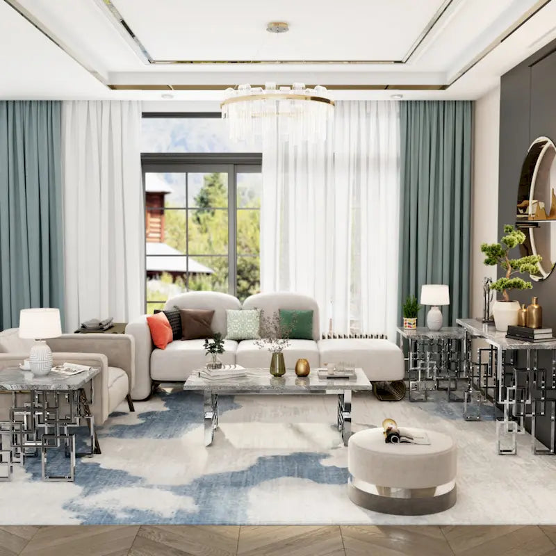 Console moderne Table de canapé de 140 cm avec plateau haute brillance et base en métal miroir pour entrée et salon