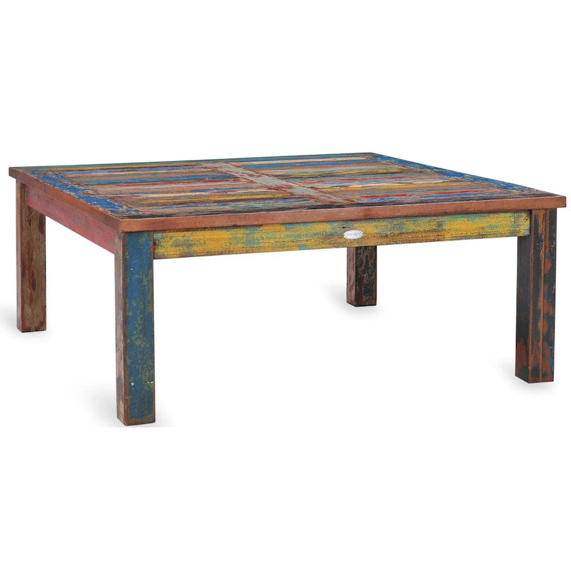 Table Basse Carrée en Teck Chic fabriquée à partir de Bateaux en Bois de Teck Recyclé