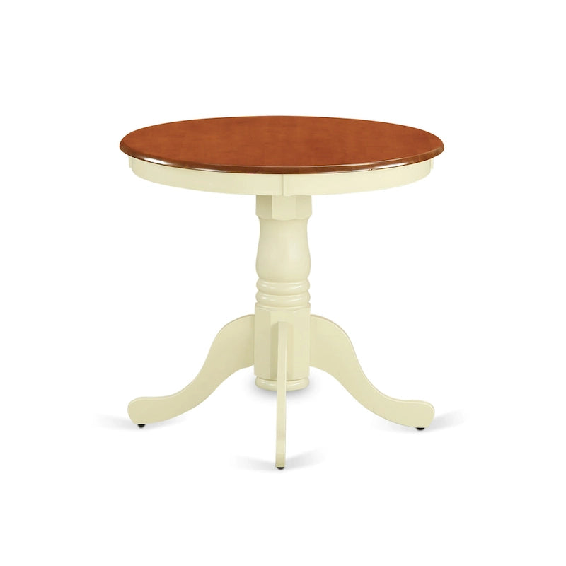 Table à manger - Plateau de table rond en bois avec pied central, coloris crème et merisier