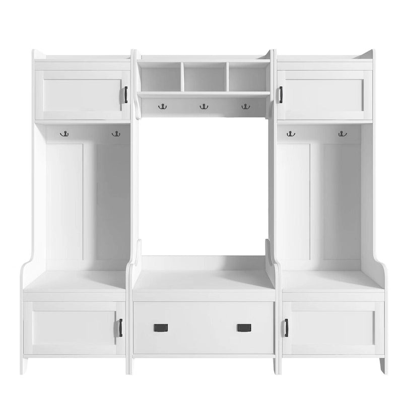 Banc de Rangement Multifonctionnel 4-en-1 avec 7 Patères Métalliques Noires pour Entrée