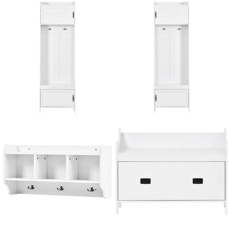 Banc de Rangement Multifonctionnel 4-en-1 avec 7 Patères Métalliques Noires pour Entrée