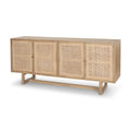 Buffet en bois massif marron clair avec cannage et 4 portes