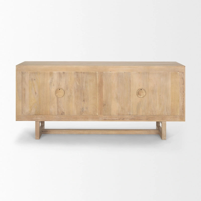 Buffet en bois massif marron clair avec cannage et 4 portes