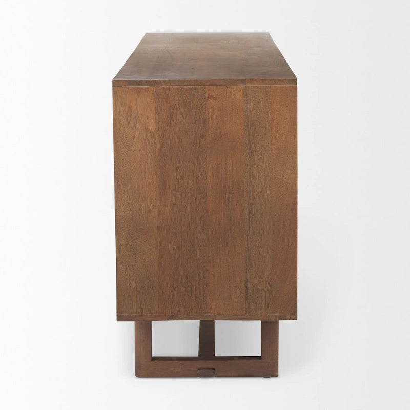 Buffet en bois massif marron clair avec cannage et 4 portes