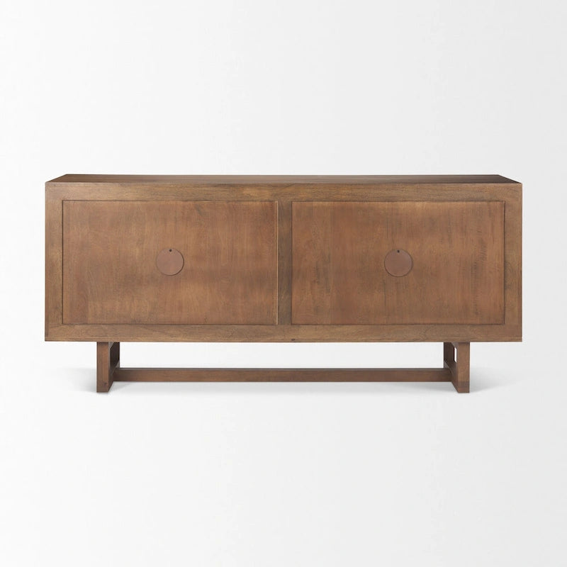 Buffet en bois massif marron clair avec cannage et 4 portes