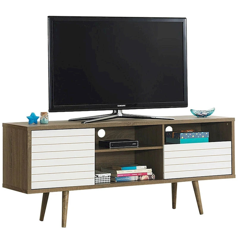 Meuble TV/Console moderne 3 étagères Rangement tiroir Pieds inclinés