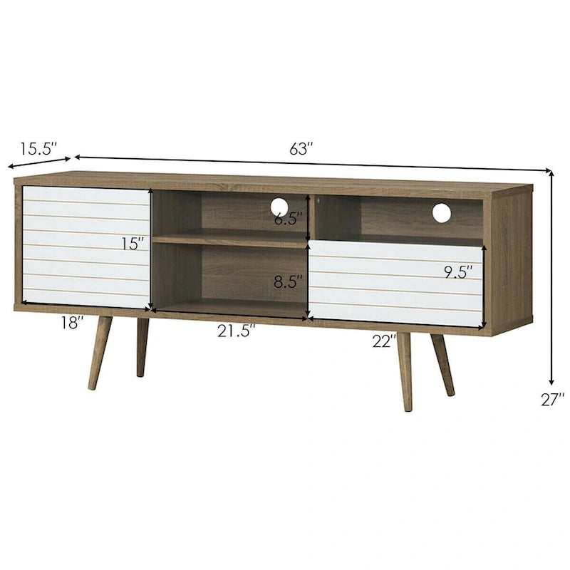 Meuble TV/Console moderne 3 étagères Rangement tiroir Pieds inclinés
