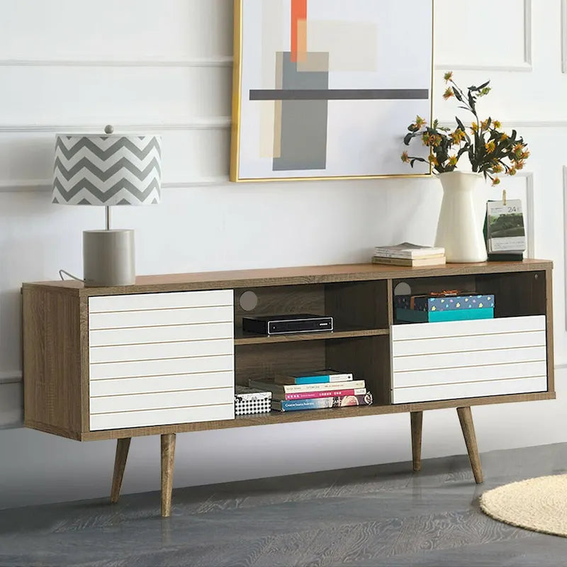 Meuble TV/Console moderne 3 étagères Rangement tiroir Pieds inclinés