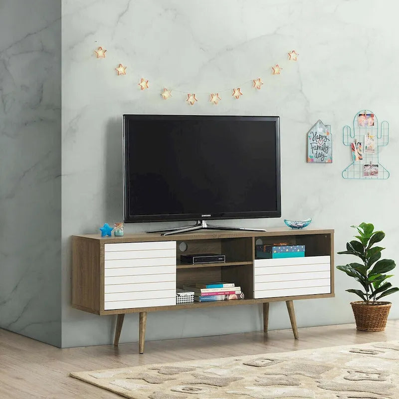 Meuble TV/Console moderne 3 étagères Rangement tiroir Pieds inclinés