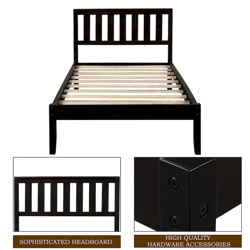 Lit plateforme en bois avec tête de lit/sommier à lattes