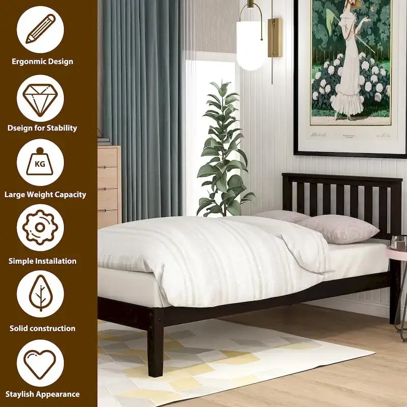 Lit plateforme en bois avec tête de lit/sommier à lattes