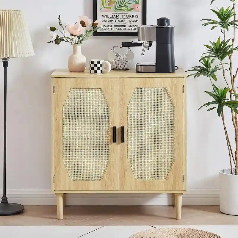 Rustic Storage Cabinet with 2 Rattan Doors