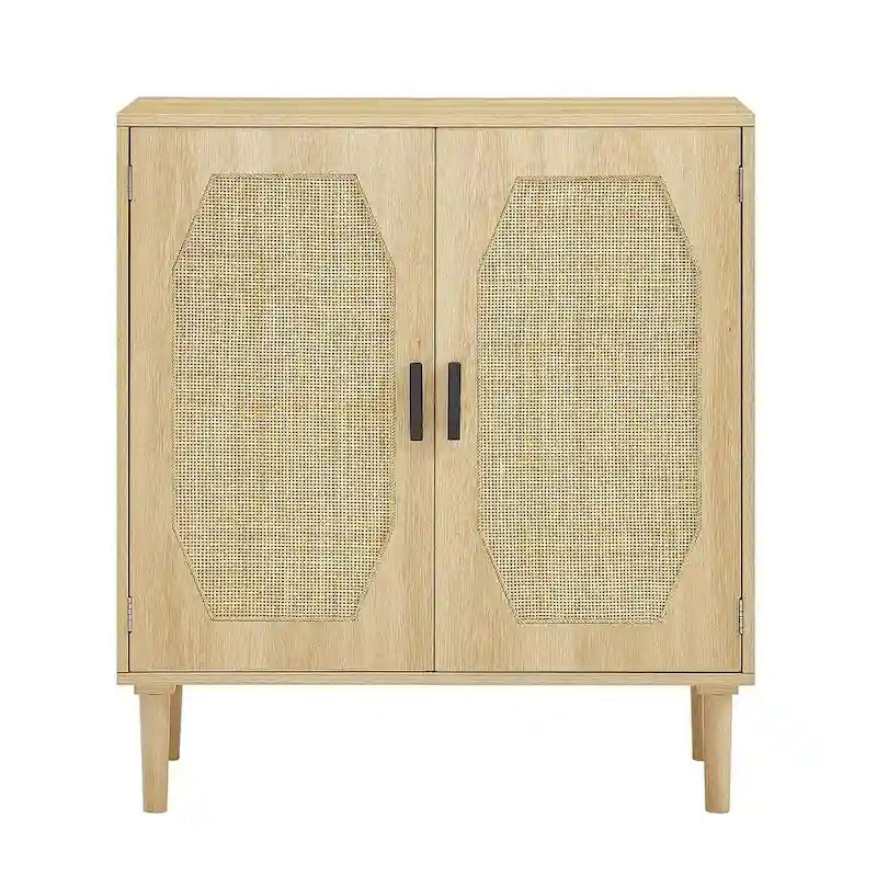 Meuble de rangement rustique avec 2 portes en rotin