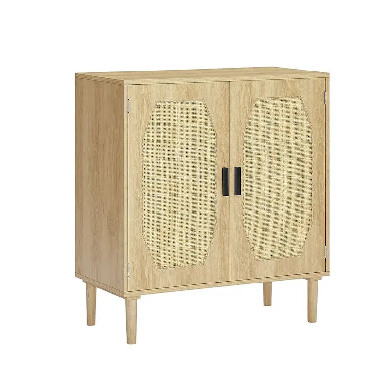 Meuble de rangement rustique avec 2 portes en rotin