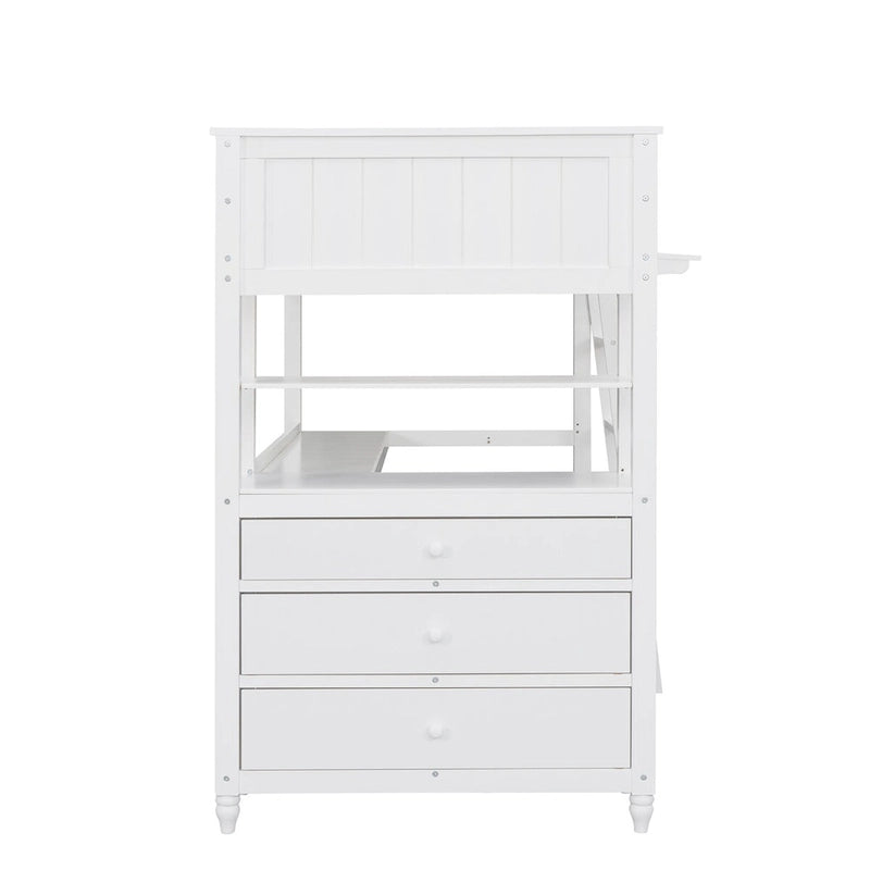 Lit mezzanine double avec bureau et commode, lit mezzanine en bois avec tiroirs de rangement et étagères pour enfants, adolescents, garçons et filles