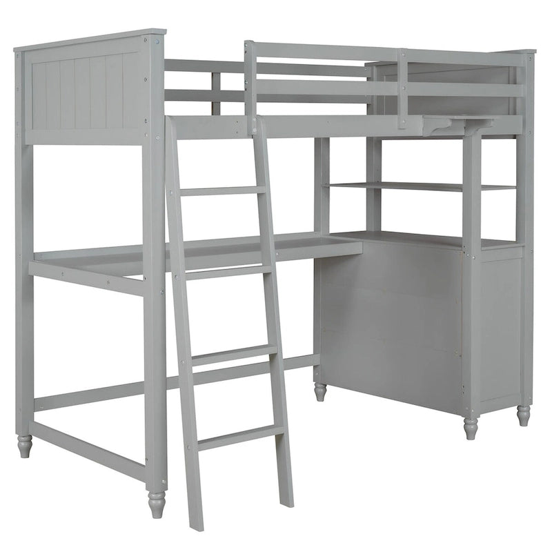 Lit mezzanine double avec bureau et commode, lit mezzanine en bois avec tiroirs de rangement et étagères pour enfants, adolescents, garçons et filles