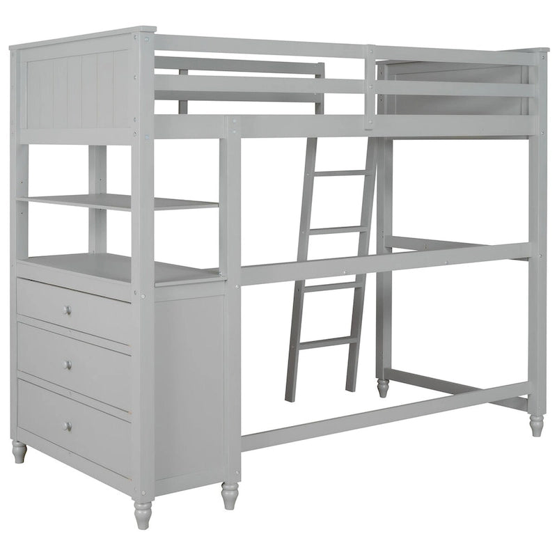 Lit mezzanine double avec bureau et commode, lit mezzanine en bois avec tiroirs de rangement et étagères pour enfants, adolescents, garçons et filles