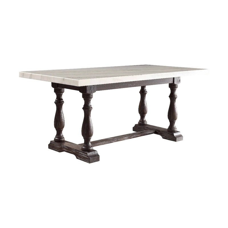 Table à manger en bois avec plateau en marbre, blanc et marron