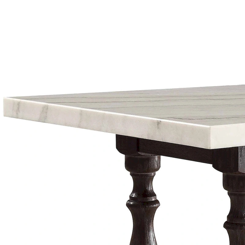 Table à manger en bois avec plateau en marbre, blanc et marron