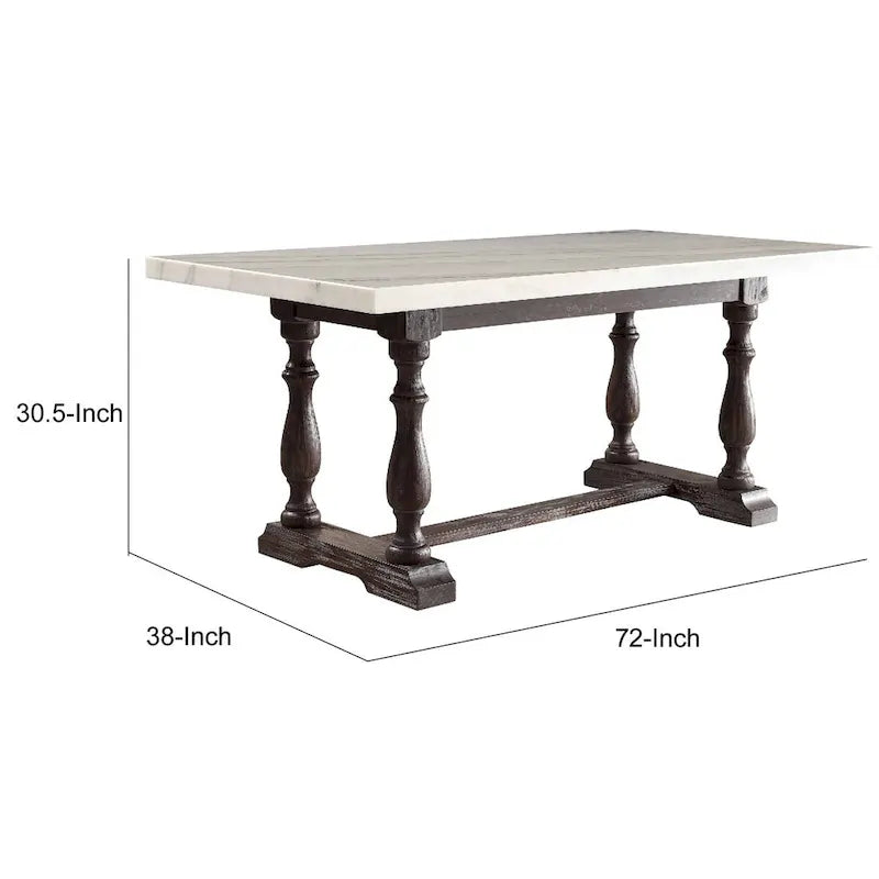 Table à manger en bois avec plateau en marbre, blanc et marron