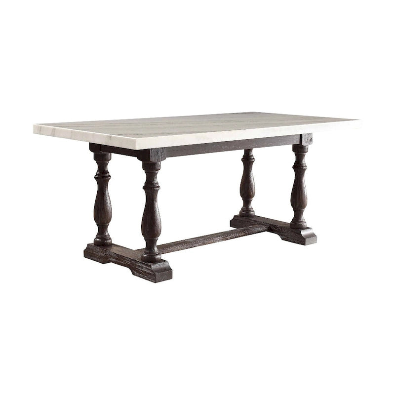 Table à manger en bois avec plateau en marbre, blanc et marron