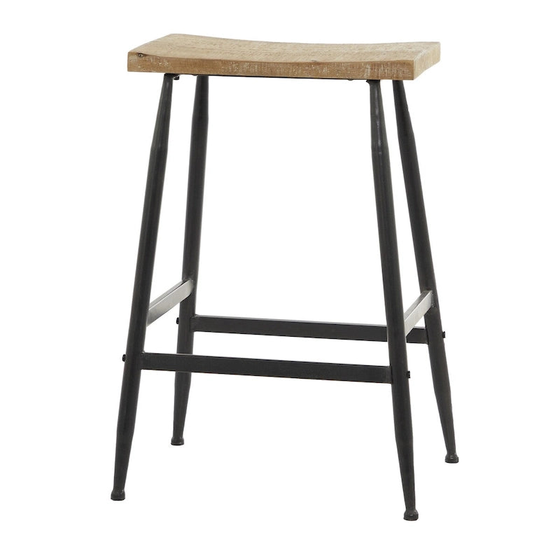 Tabouret de comptoir en métal avec plateau en bois marron - Noir
