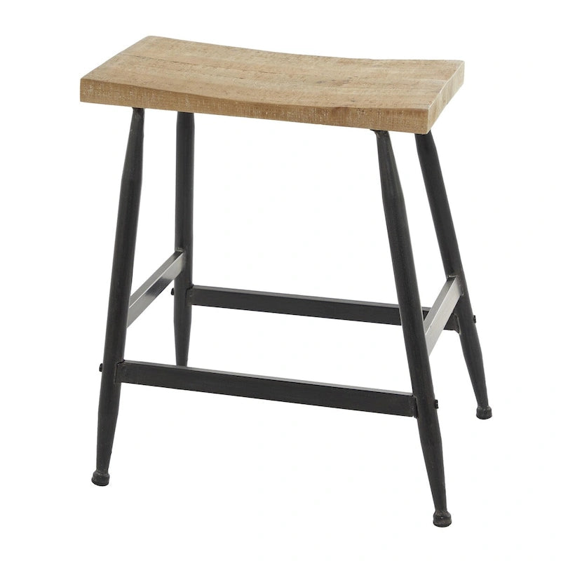 Tabouret de comptoir en métal avec plateau en bois marron - Noir