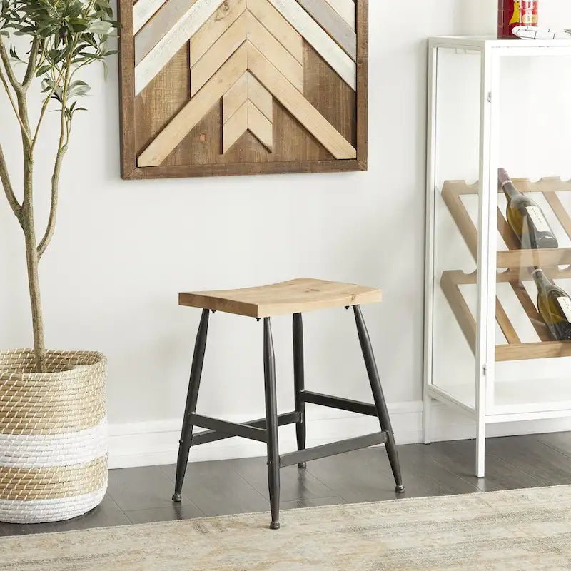 Tabouret de comptoir en métal avec plateau en bois marron - Noir