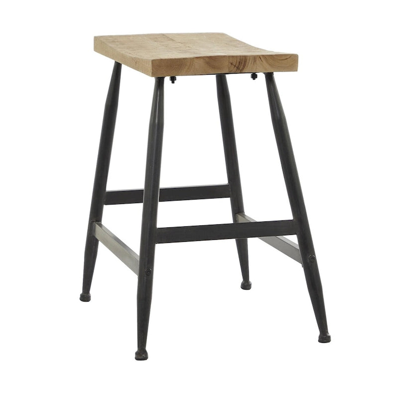 Tabouret de comptoir en métal avec plateau en bois marron - Noir