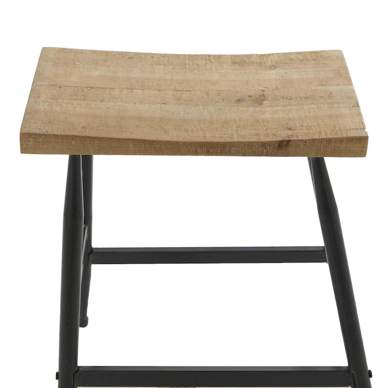 Tabouret de comptoir en métal avec plateau en bois marron - Noir